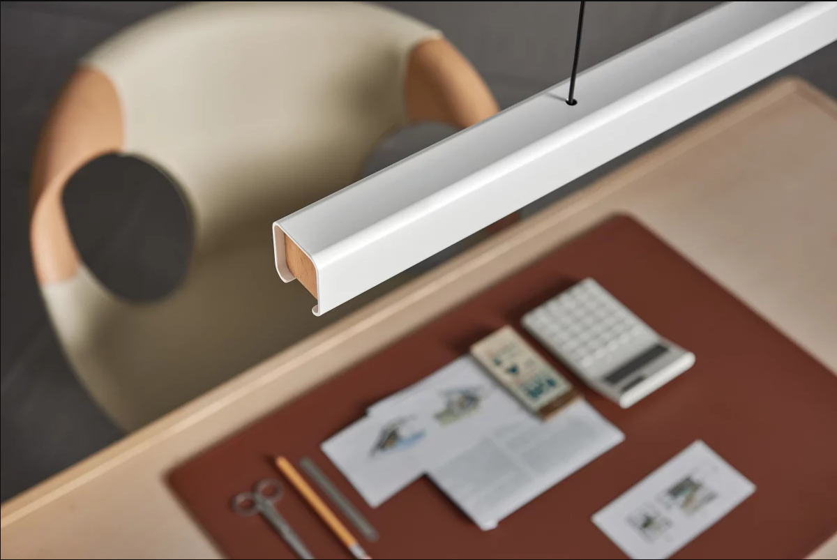 Mu Metal LED Matt White Linear Pendant Lamp display 1